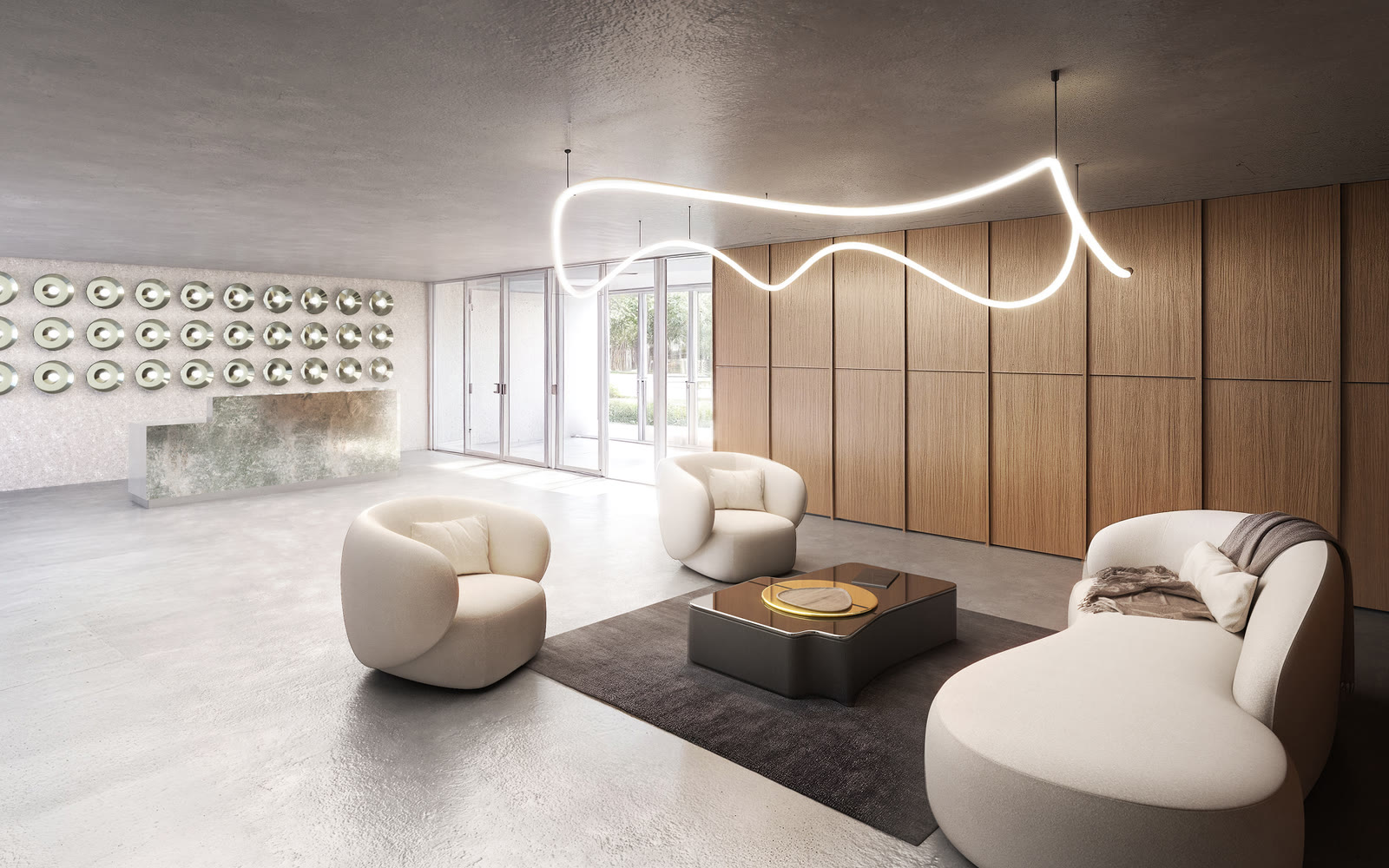 Lobby interior rendering of Le Bleau, Laval